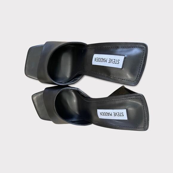 Steve Madden Women’s Twist Slide Black Leather Triangle Heel Sandal 9 - Picture 10 of 14